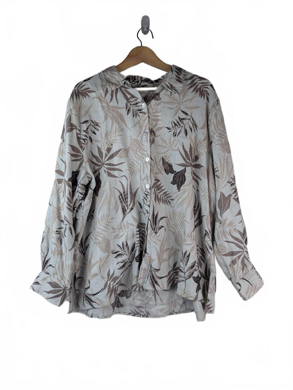 Studio Works 100% Linen Tropical Foliage Button-Down Shirt Women's Size 2X